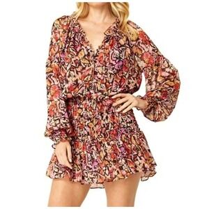 MISA Los Angeles Floral Smocked Celina Mini Dress Size Medium
